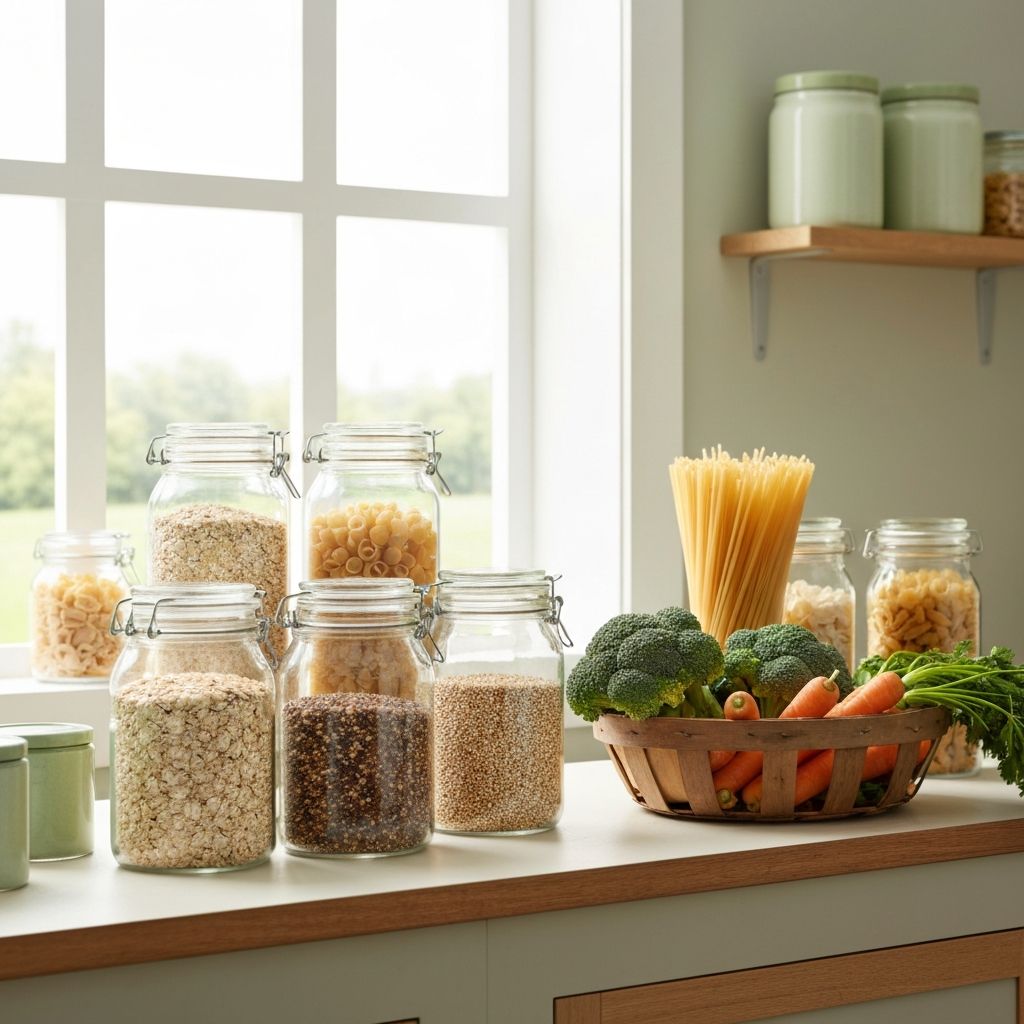 Organized kitchen with food storage representing lifestyle context
